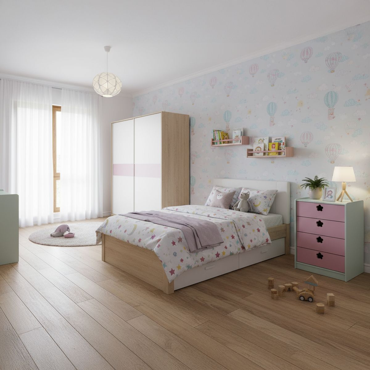 MUEBLES KIDS - Cajonera 4 Cajón(es) Rosado Flor 60x95x40 cm Rosado