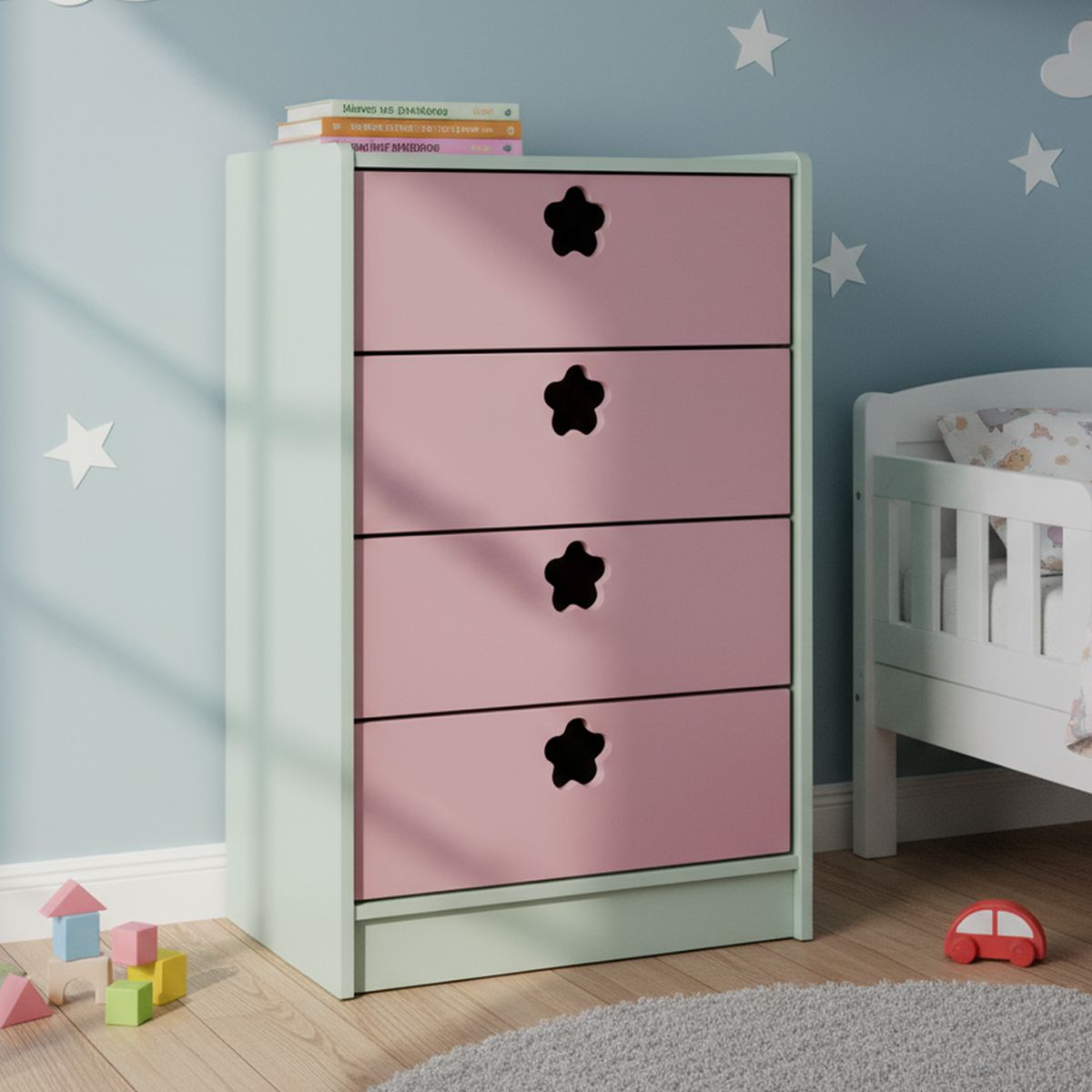 MUEBLES KIDS - Cajonera 4 Cajón(es) Rosado Flor 60x95x40 cm Rosado