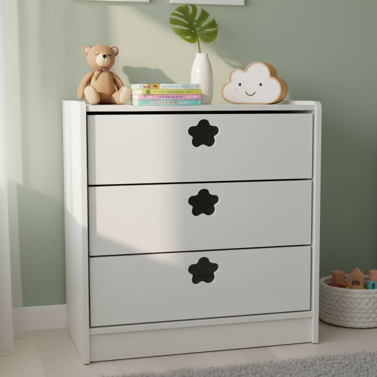 MUEBLES KIDS - Cajonera 3 Cajón(es) Blanca Flor 60x75x40 cm Blanca