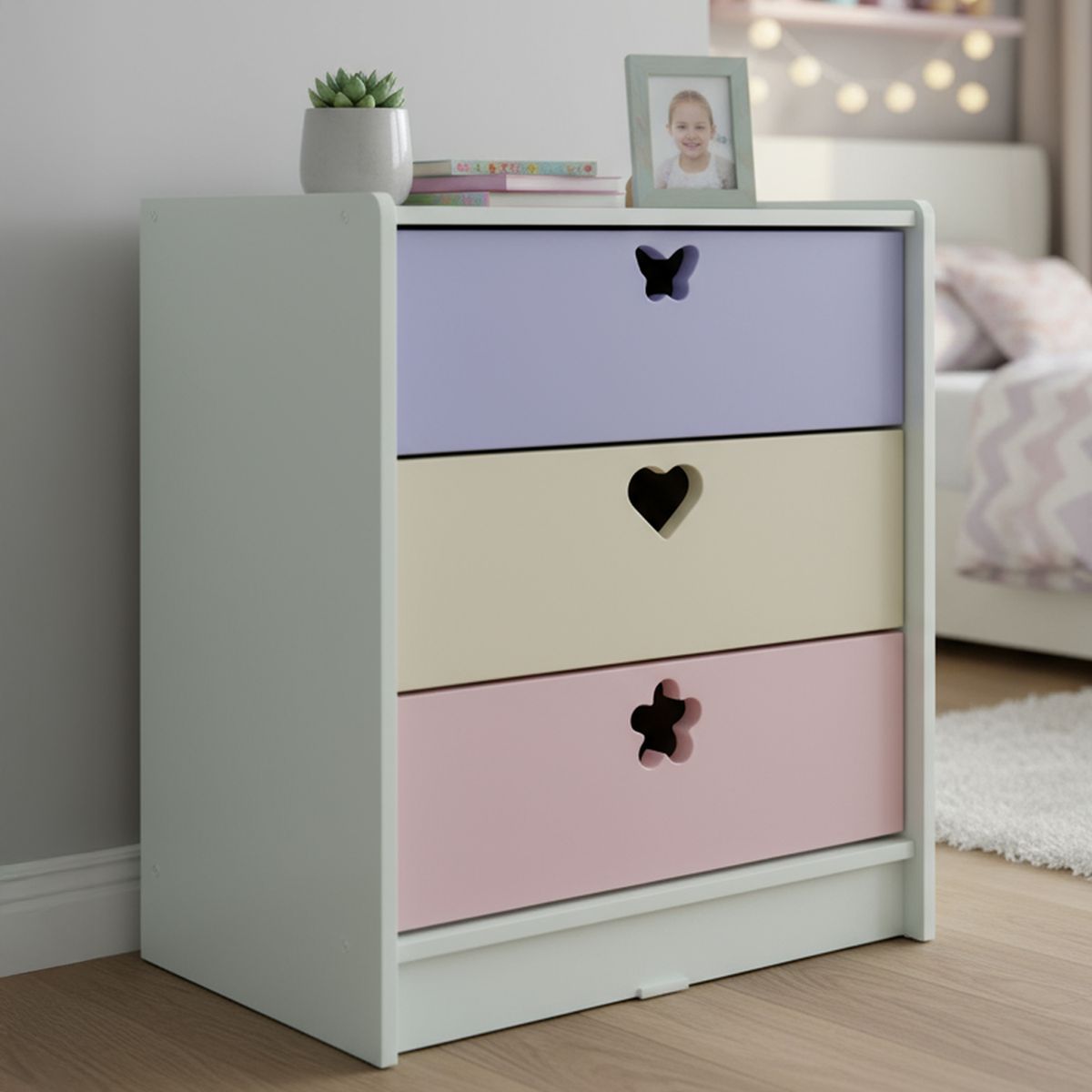 MUEBLES KIDS - Cajonera 3 Cajón(es) Crema Lila 60x75x40 cm Crema