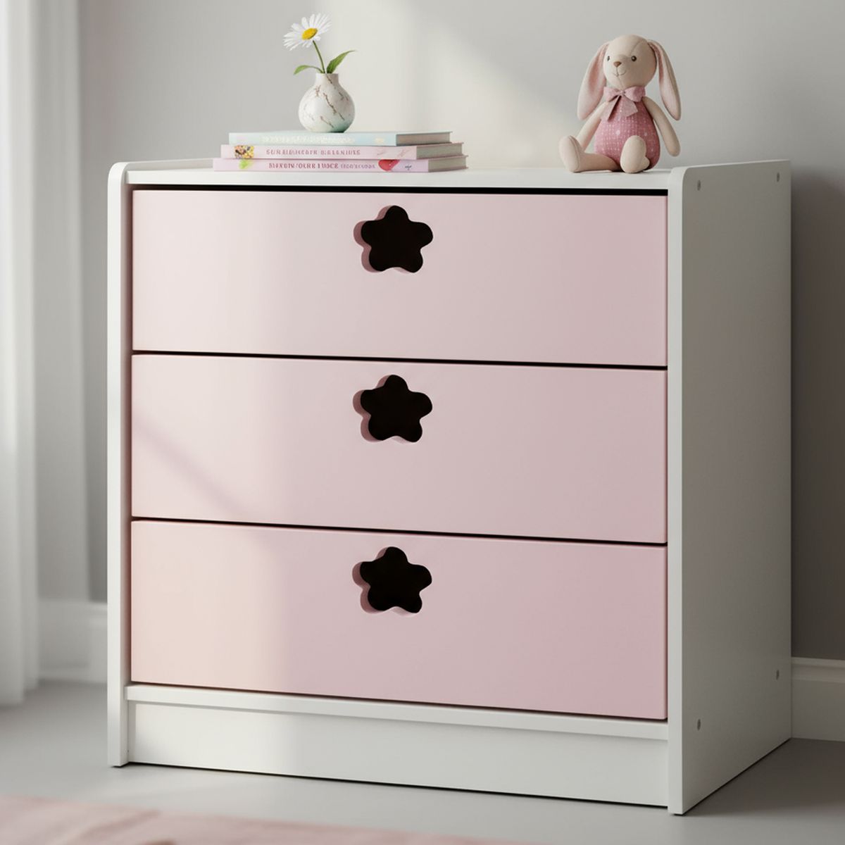 MUEBLES KIDS - Cajonera 3 Cajón(es) Rosado Flor 60x75x40 cm Rosado