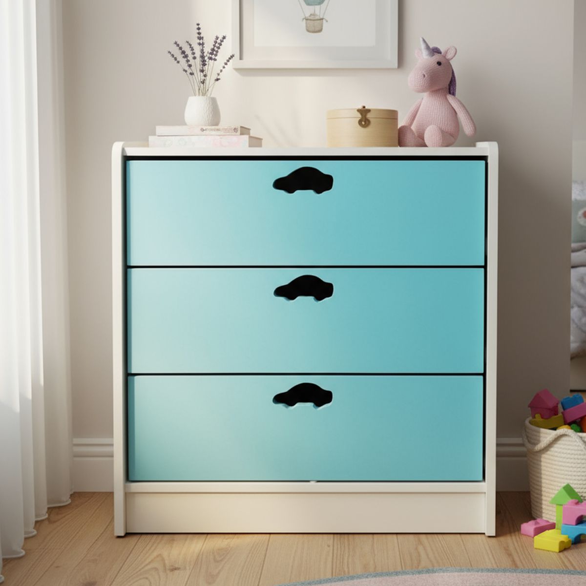 MUEBLES KIDS - Cajonera 3 Cajón(es) Celeste auto 60x75x40 cm Celeste