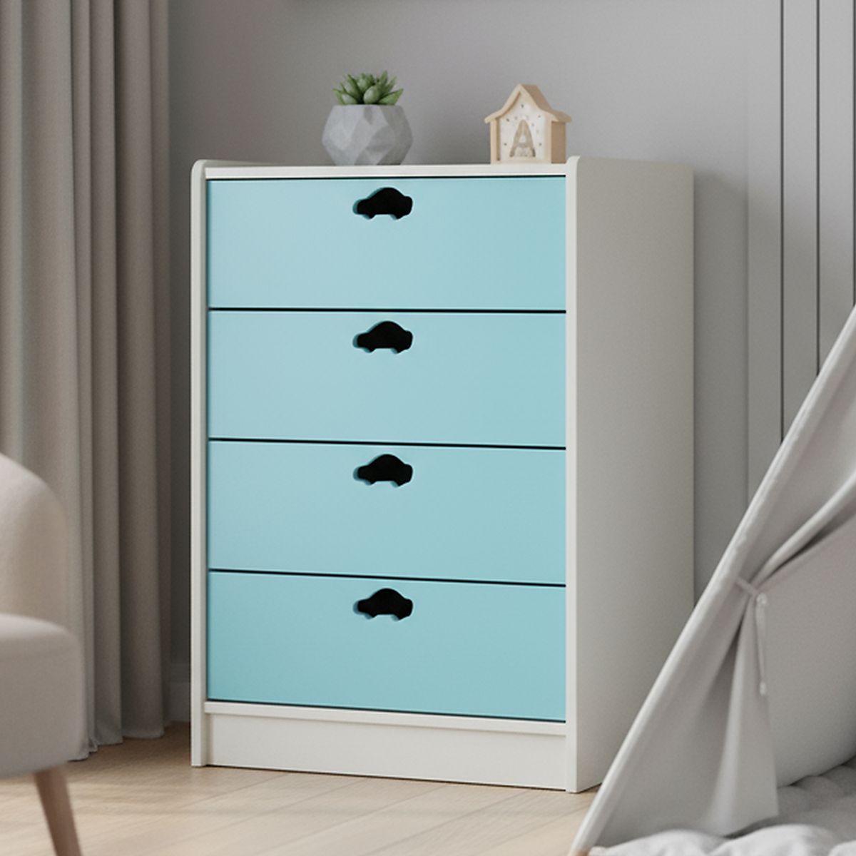 MUEBLES KIDS - Cajonera 4 Cajón(es) Celeste Auto 60x95x40 cm Celeste