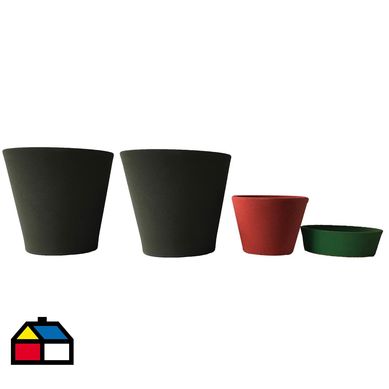 Set 4 Macetas Arena 2 Alto gris 1 Mediano rojo 1 Suculenta verde