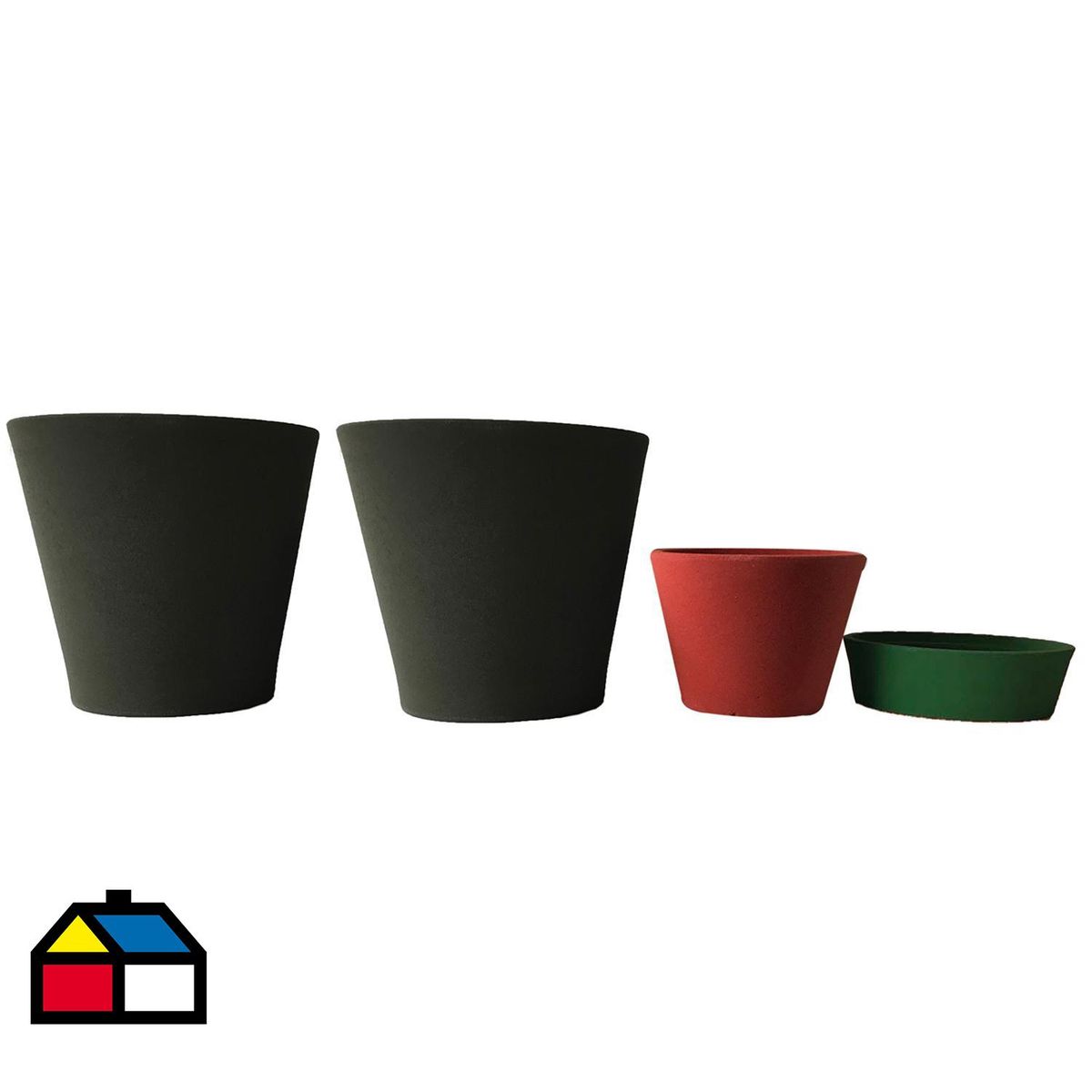 DECOGREEN - Set 4 Macetas Arena 2 Alto gris 1 Mediano rojo 1 Suculenta verde