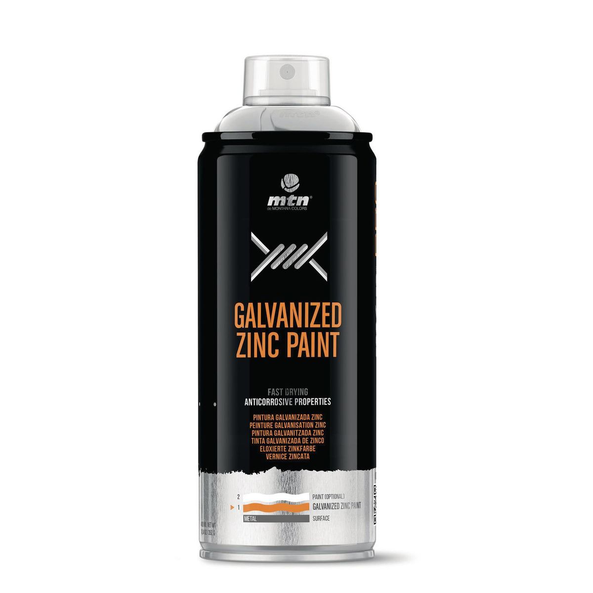 MONTANA COLORS - Pintura Galvanizada Zinc 98% Spray 0.4 l Mate Plara