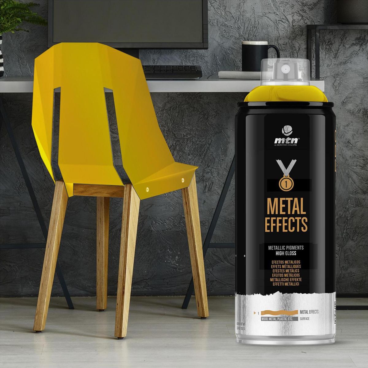 MONTANA COLORS - Pintura Efecto Cromado Spray 0.4 l Brillante Oro