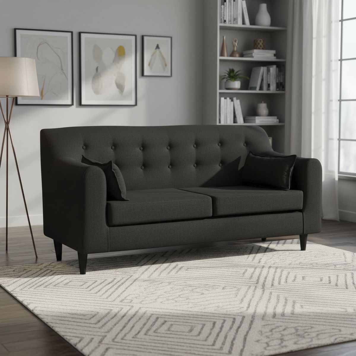 INTERMUEBLES - Sofá 3 cuerpos Dali 200x72x77 cm Negro