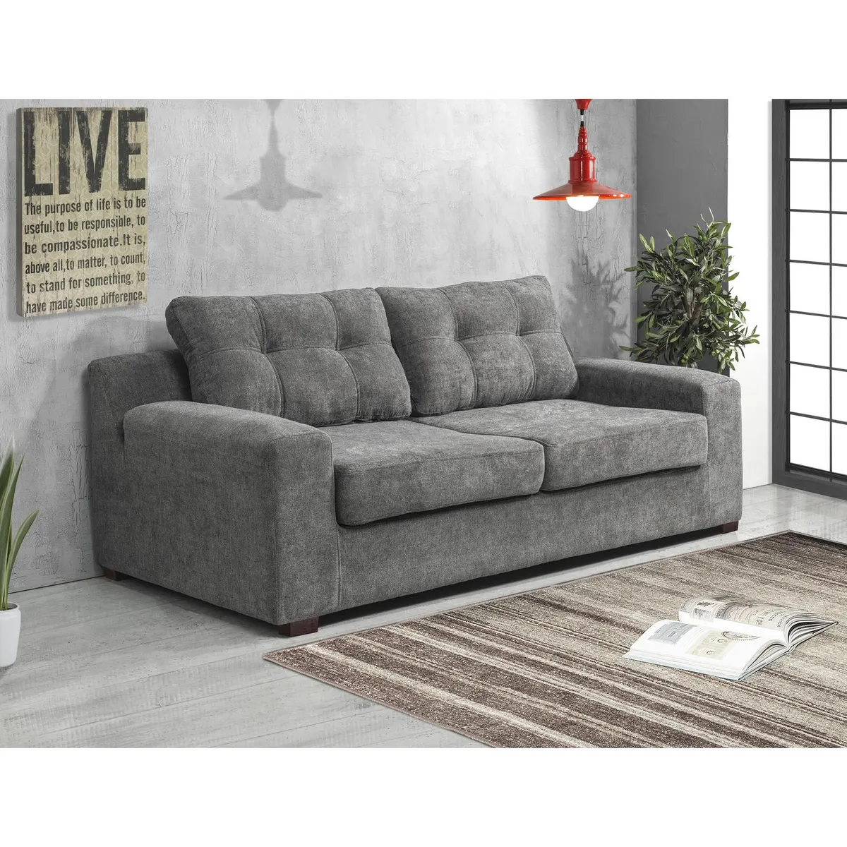 INTERMUEBLES - Sofá 3 cuerpos Santi 180x96x90 cm Gris oscuro