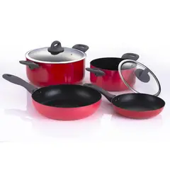 FANTUZZI - Batería de cocina 6 piezas aluminio rojo