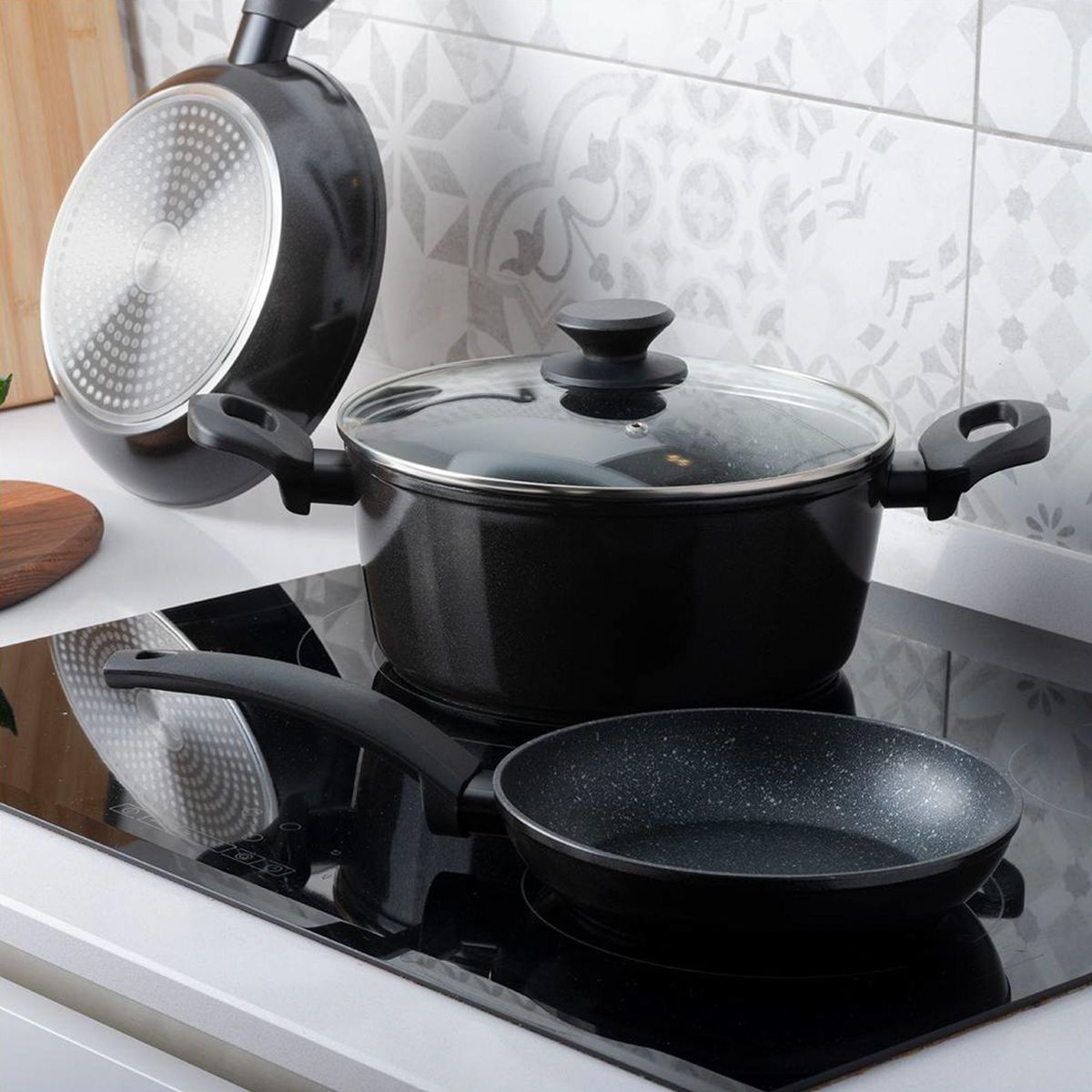 Fagor - Batería de Cocina 4 Piezas Aluminio Vivant Negro