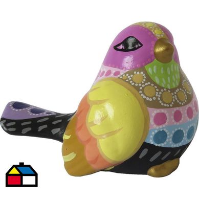 Pjaro decorativo de cermica rosa negro 14 cm