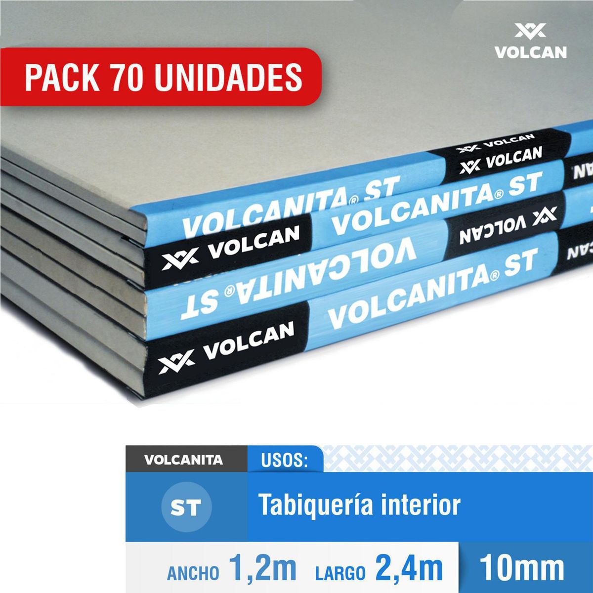 VOLCANITA - Pack 70 Yeso Cartón 10 mm 120x240 cm 