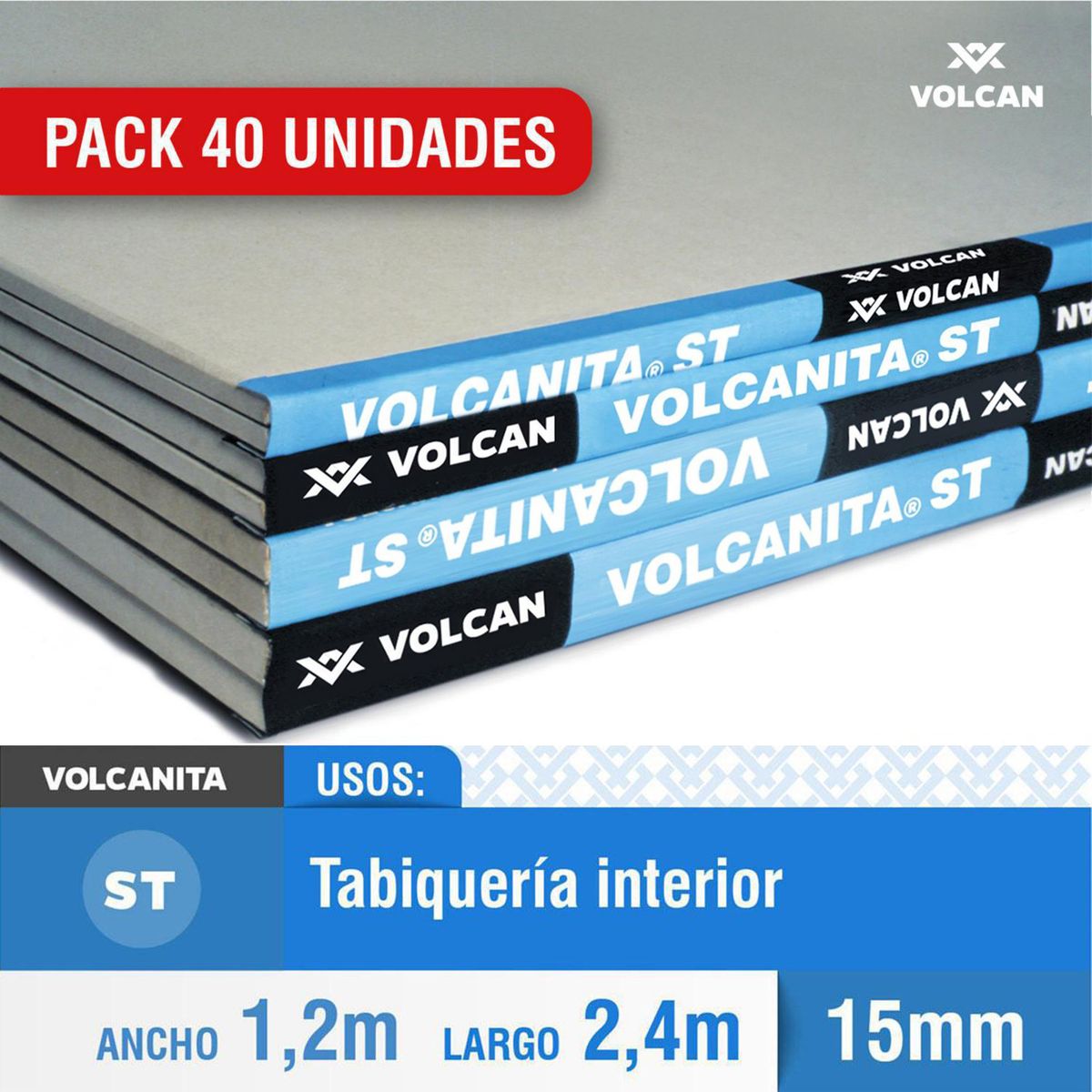 VOLCANITA - Pack 40 Yeso Cartón 15 mm 120x240 cm 