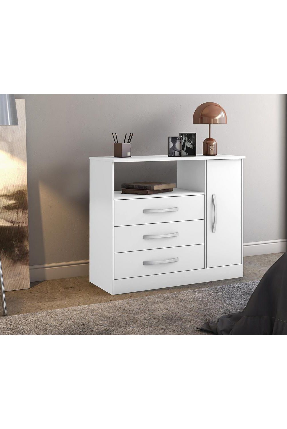 HOME MOBILI - Cómoda 1 Puerta 3 Cajón(es) Gual 90x76x36 cm Blanco