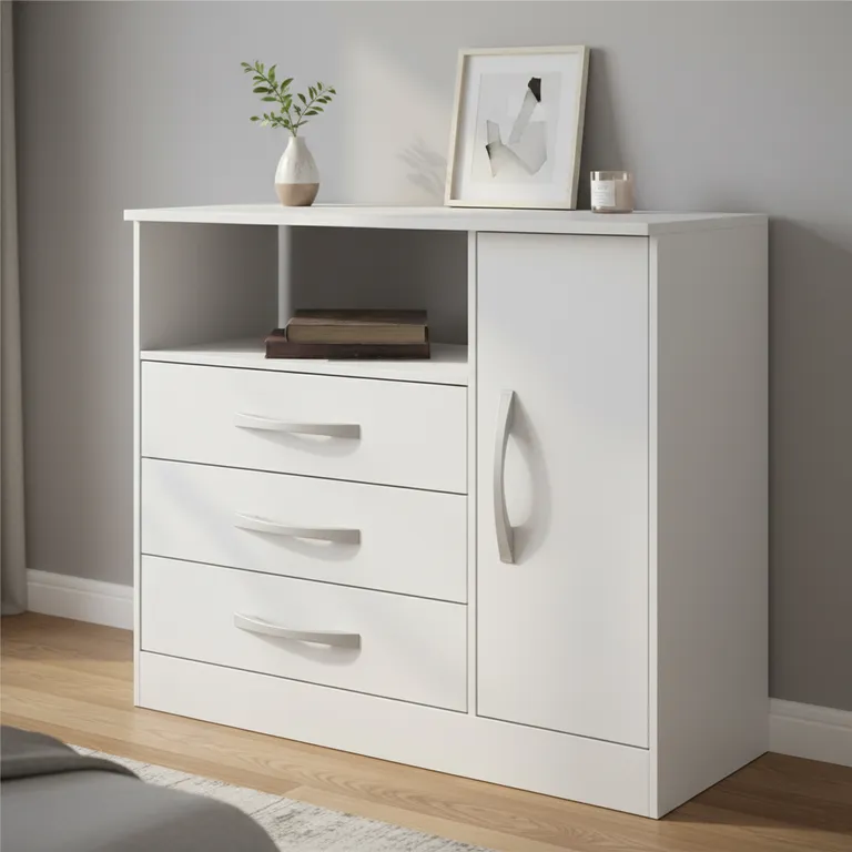 Cómoda 1 Puerta 3 Cajón(es) Gual 90x76x36 cm Blanco