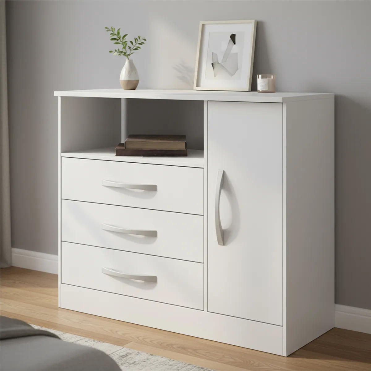 HOME MOBILI - Cómoda 1 Puerta 3 Cajón(es) Gual 90x76x36 cm Blanco