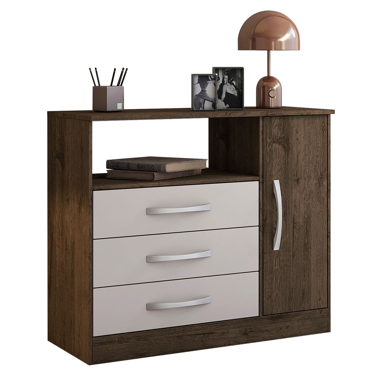 HOME MOBILI - Cómoda 1 Puerta 3 Cajón(es) Kira 90x75x35 cm Café