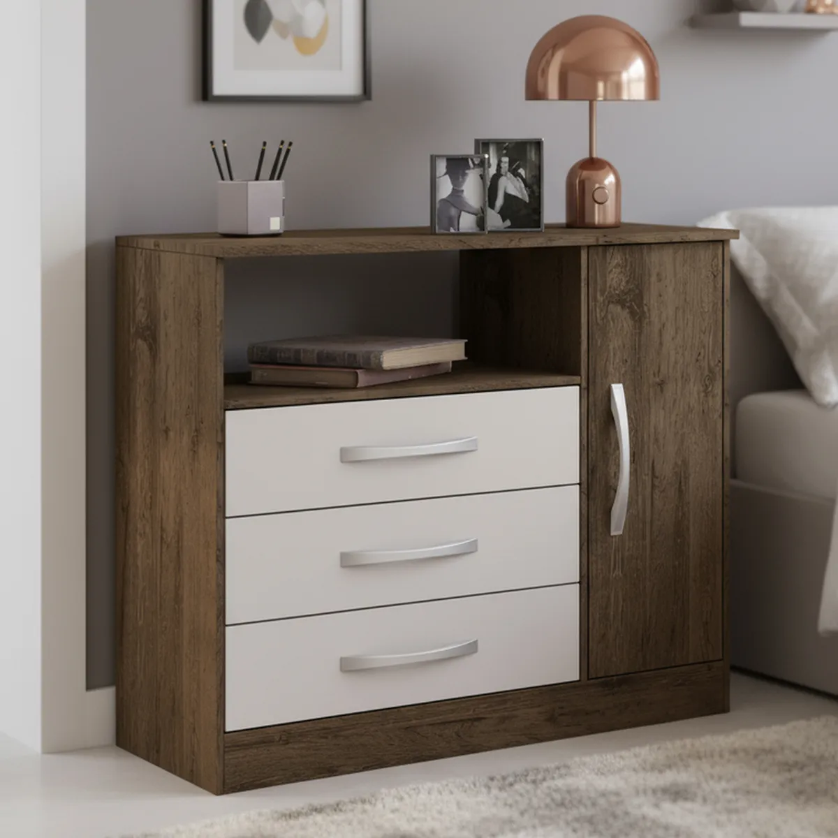 HOME MOBILI - Cómoda 1 Puerta 3 Cajón(es) Kira 90x75x35 cm Café