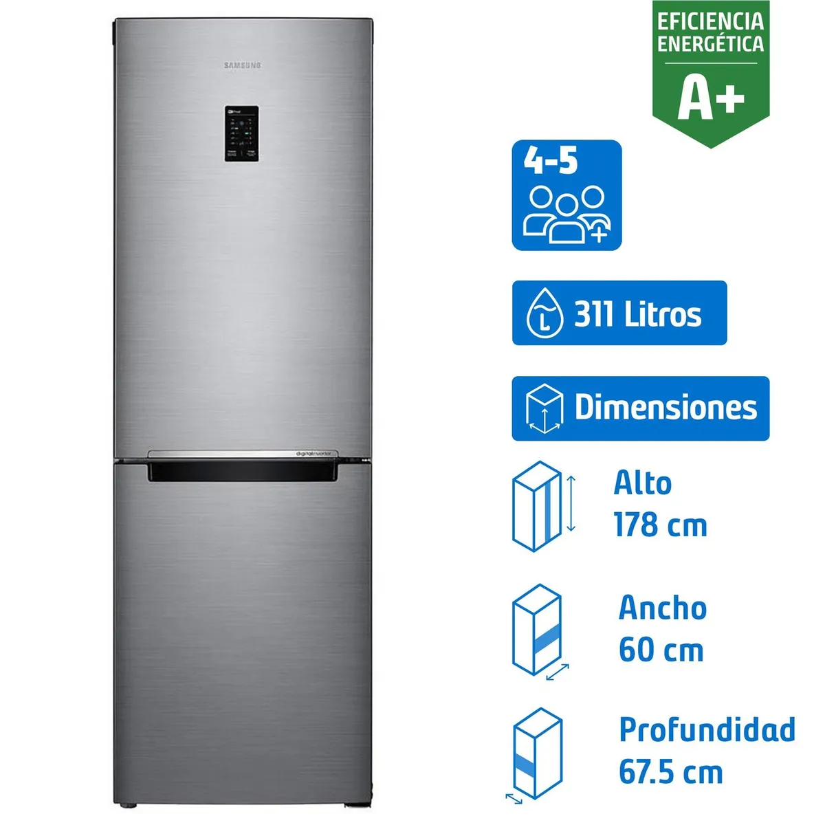SAMSUNG - Refrigerador Bottom Freezer No Frost 311 Litros Refined Inox RB31K3210S9/ZS