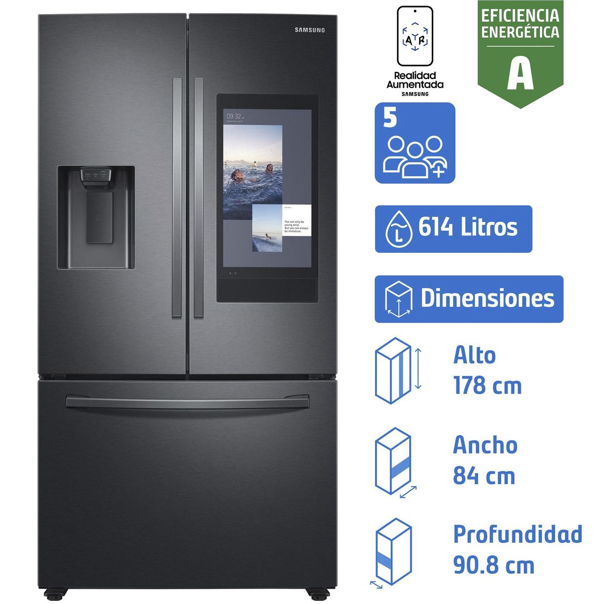 SAMSUNG - Refrigerador French Door No Frost 614 Litros Negro RF27T5501B1/ZS