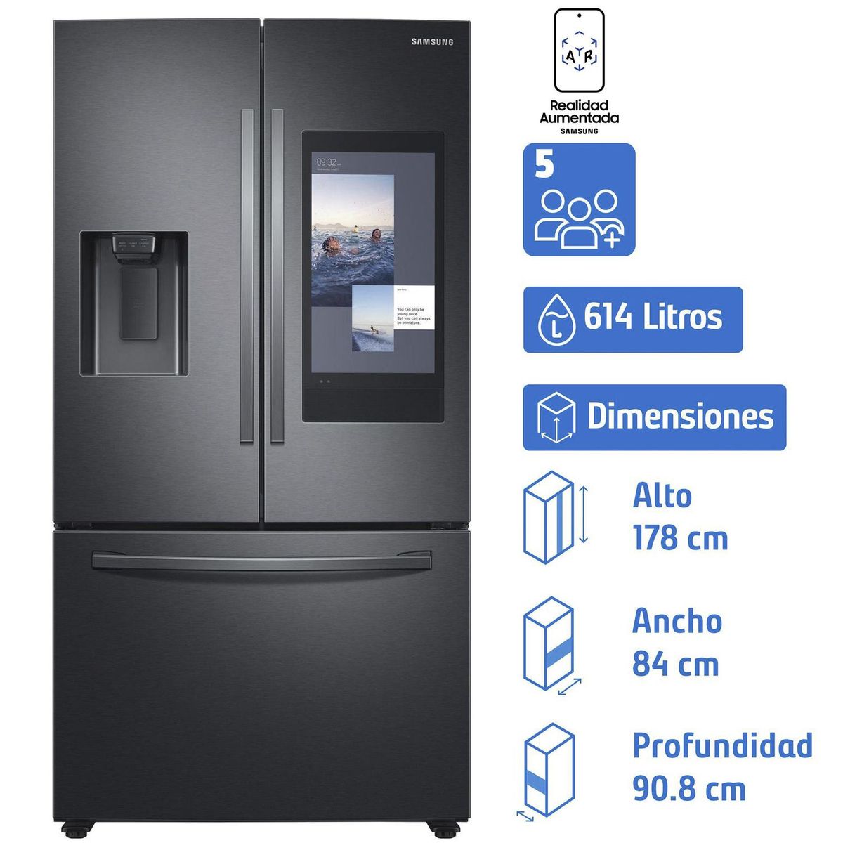 SAMSUNG - Refrigerador French Door No Frost 614 Litros Negro RF27T5501B1/ZS