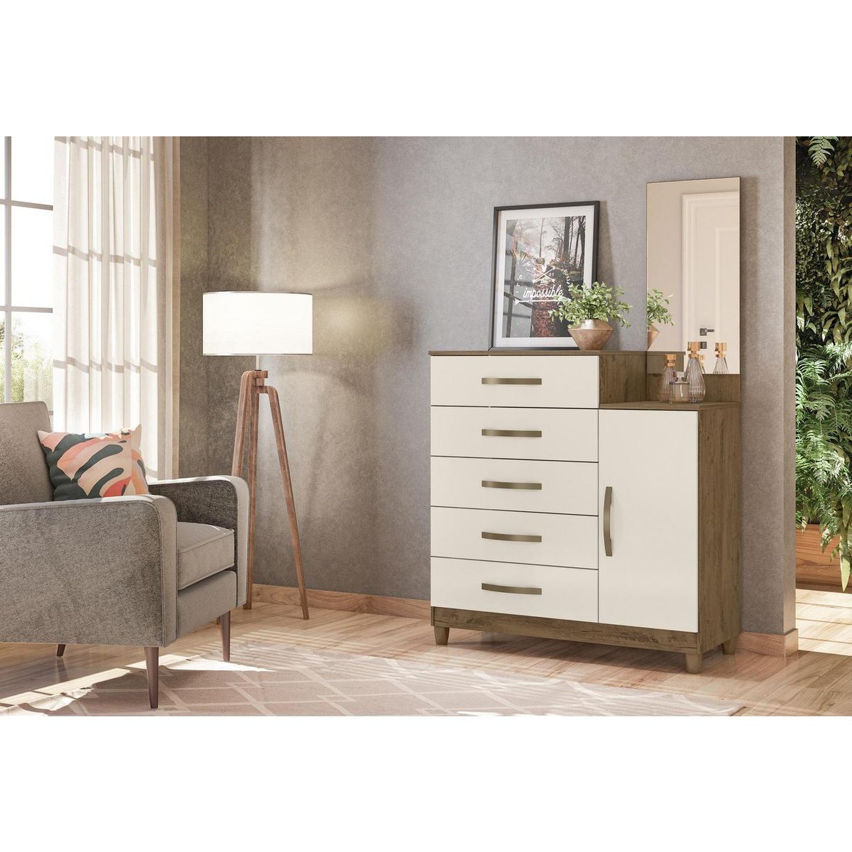 ROCH LTDA - Cómoda 1 Puerta 5 Cajón(es) Lisboa 104x170x45 cm Natural