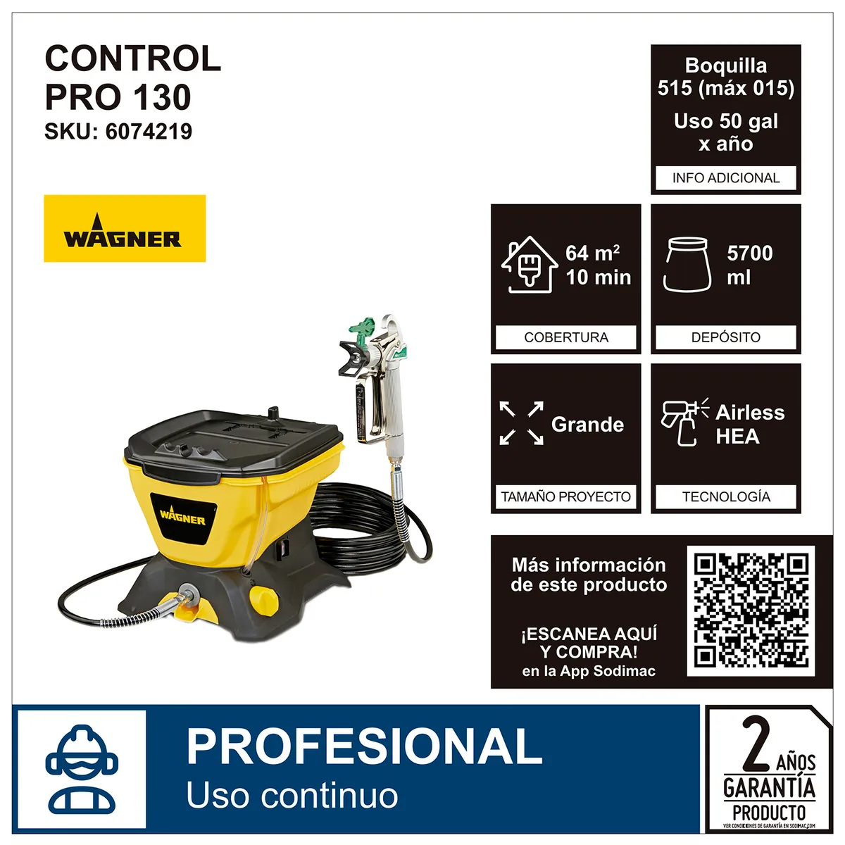 WAGNER - Pistola Pulverizadora Wagner Control Pro 130 Airless Profesional 350 w