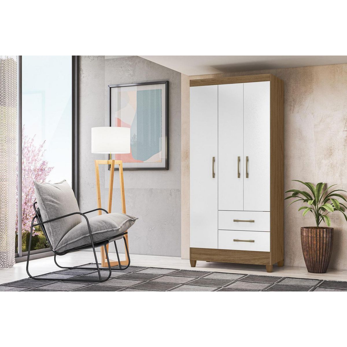 ROCH LTDA - Clóset 3 Puerta(s) 2 Cajón(es) 3 Repisa(s) 82x182x47 cm Blanco/Natural
