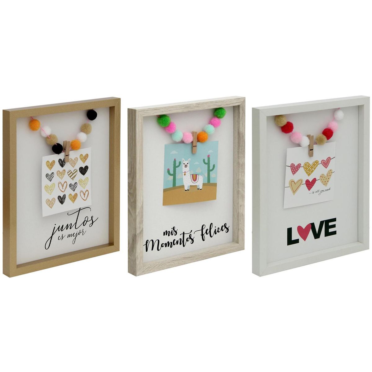 VGO - Marco de Foto con Pinzas y Frases 20x25 cm Colores Variados Plástico