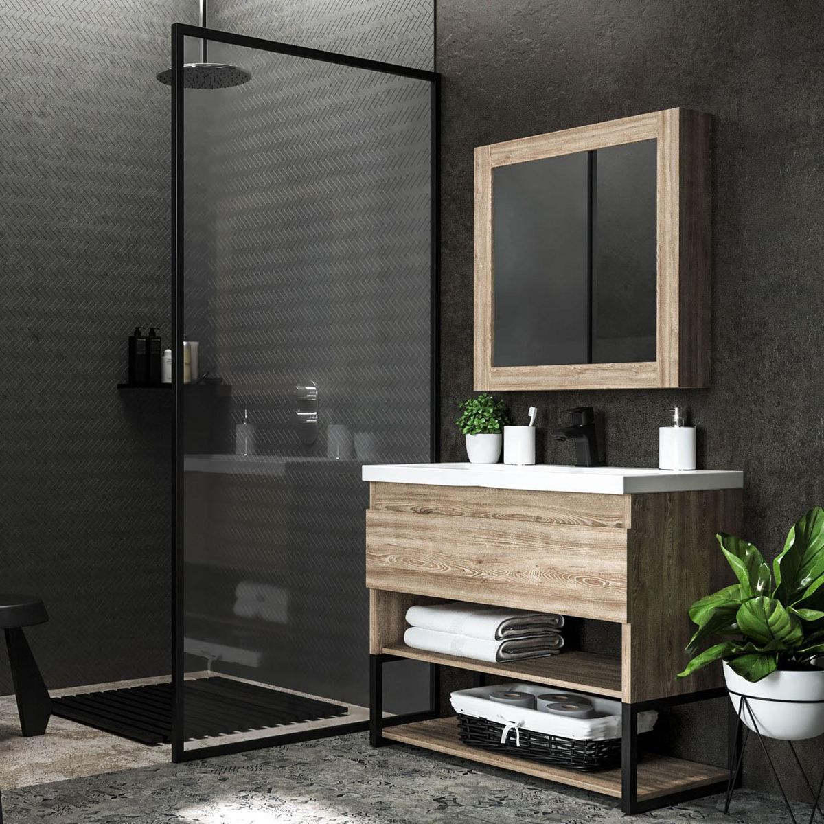 KLIPEN - Mueble vanitorio 62x46,5x87 cm miel