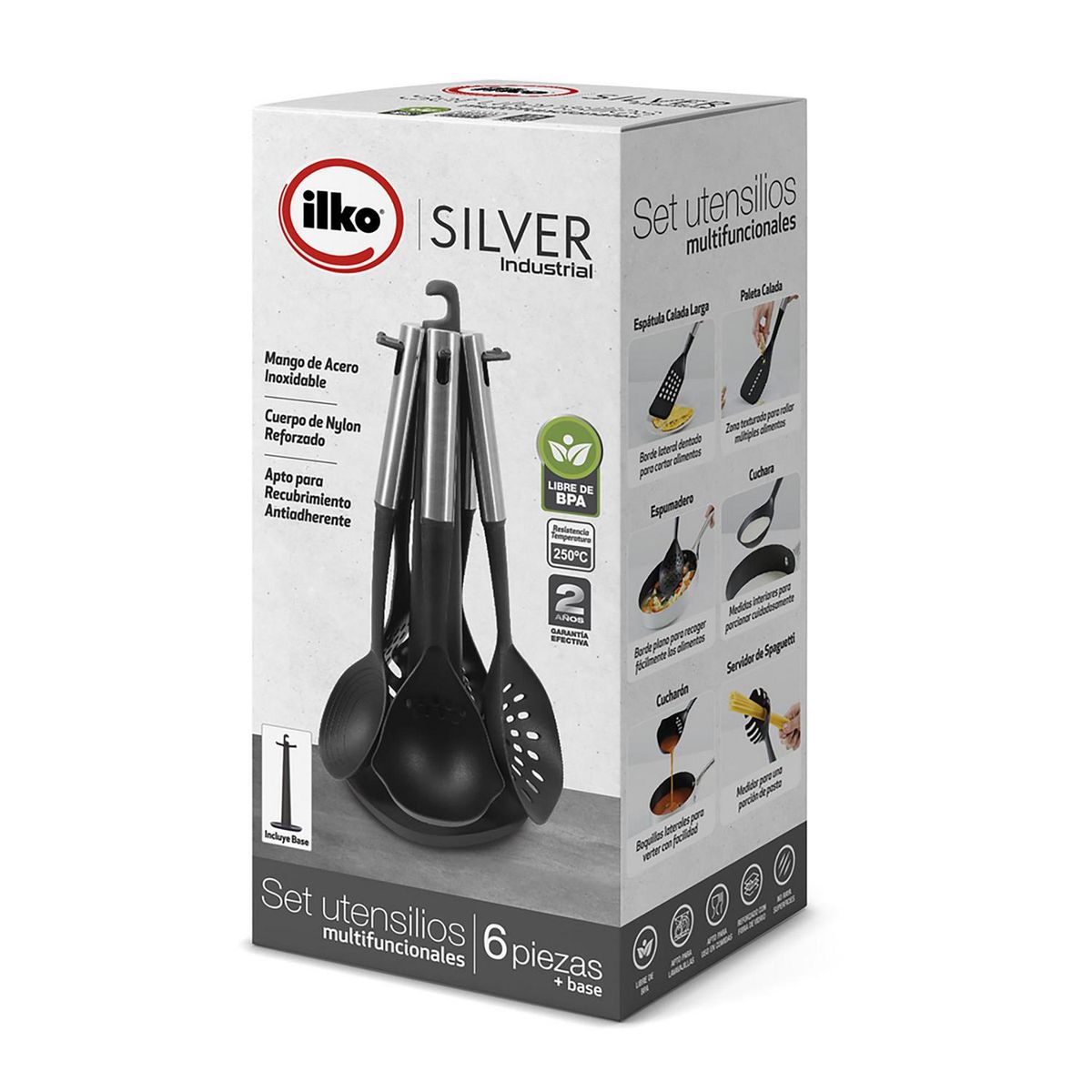 ILKO - Set 6 utensilios con base silver nylon