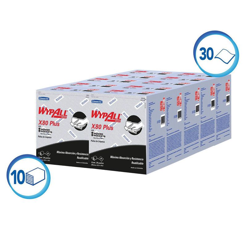 WYPALL - Paños industriales X80 plus azul 10 paquetes x 30 unidades