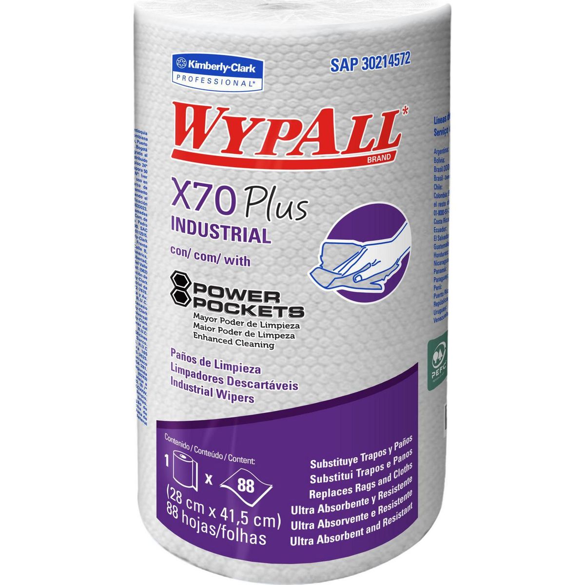 WYPALL - Pack de 6 Rollos Paños Industriales Wypall X70 Plus 88 Unidades