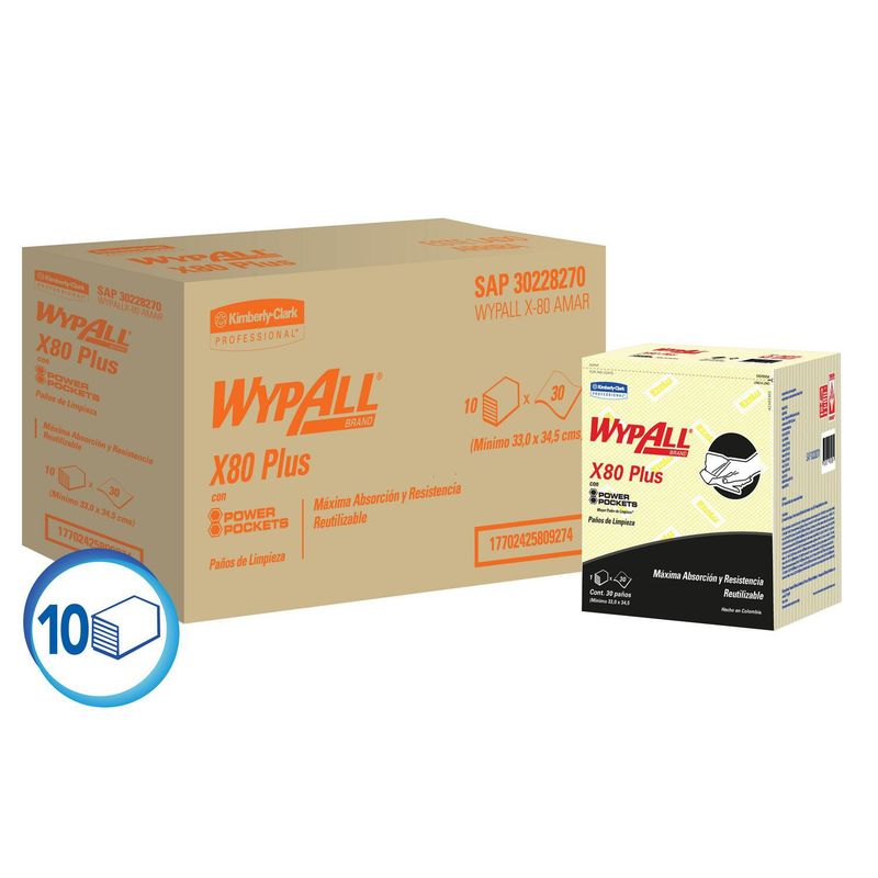 WYPALL - Paños industriales X80 plus amarillo 10 paquetes x 30 unidades
