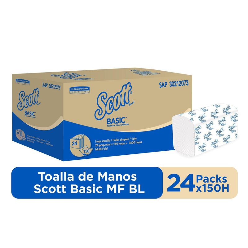 SCOTT - Toalla interfoliada 24 paquetes x 150 hoja simple