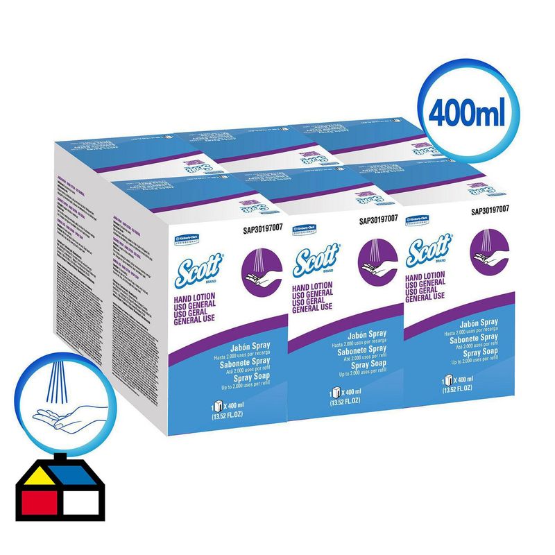SCOTT - Jabón spray 6 sachets x 400 ml