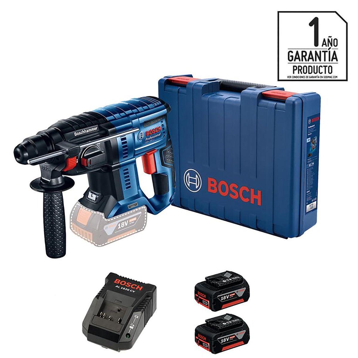 BOSCH - Rotomartillo Inalámbrico 18V 2.0 J + 2 Baterías + Cargador