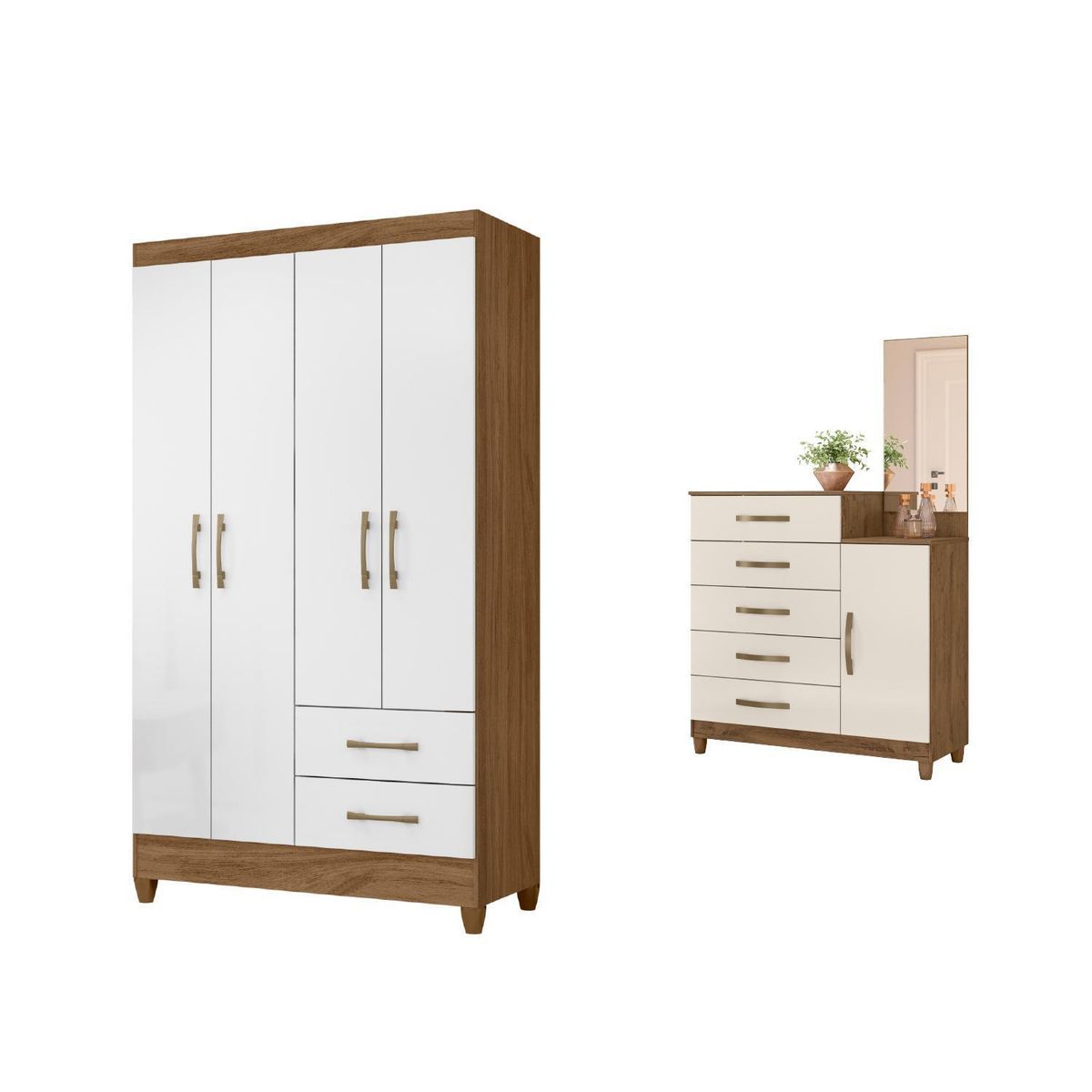 ROCH LTDA - Combo Clóset 4 puertas 2 cajones + Comoda