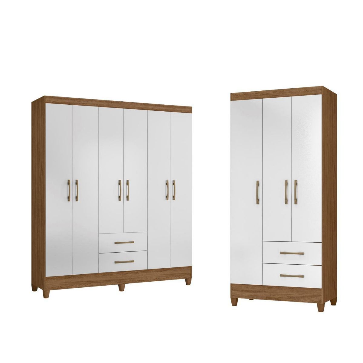 ROCH LTDA - Pack 2 Clósets 6 Puerta(s) 2 Cajón(es) 4 Repisa(s) 153x182x47 cm Blanco/Natural