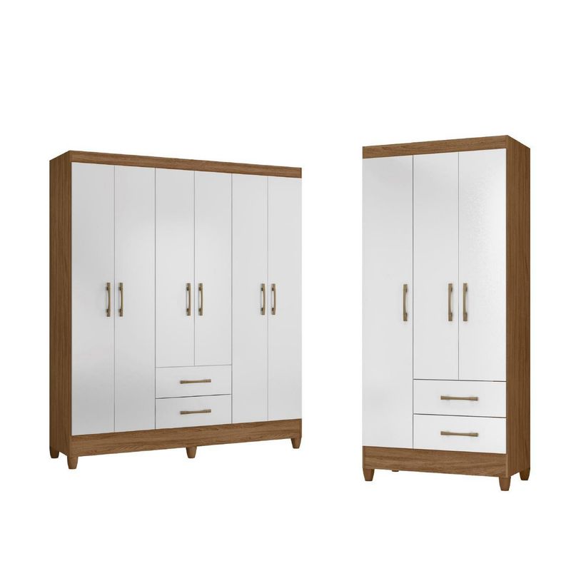 ROCH LTDA - Pack 2 Clósets 6 Puerta(s) 2 Cajón(es) 4 Repisa(s) 153x182x47 cm Blanco/Natural