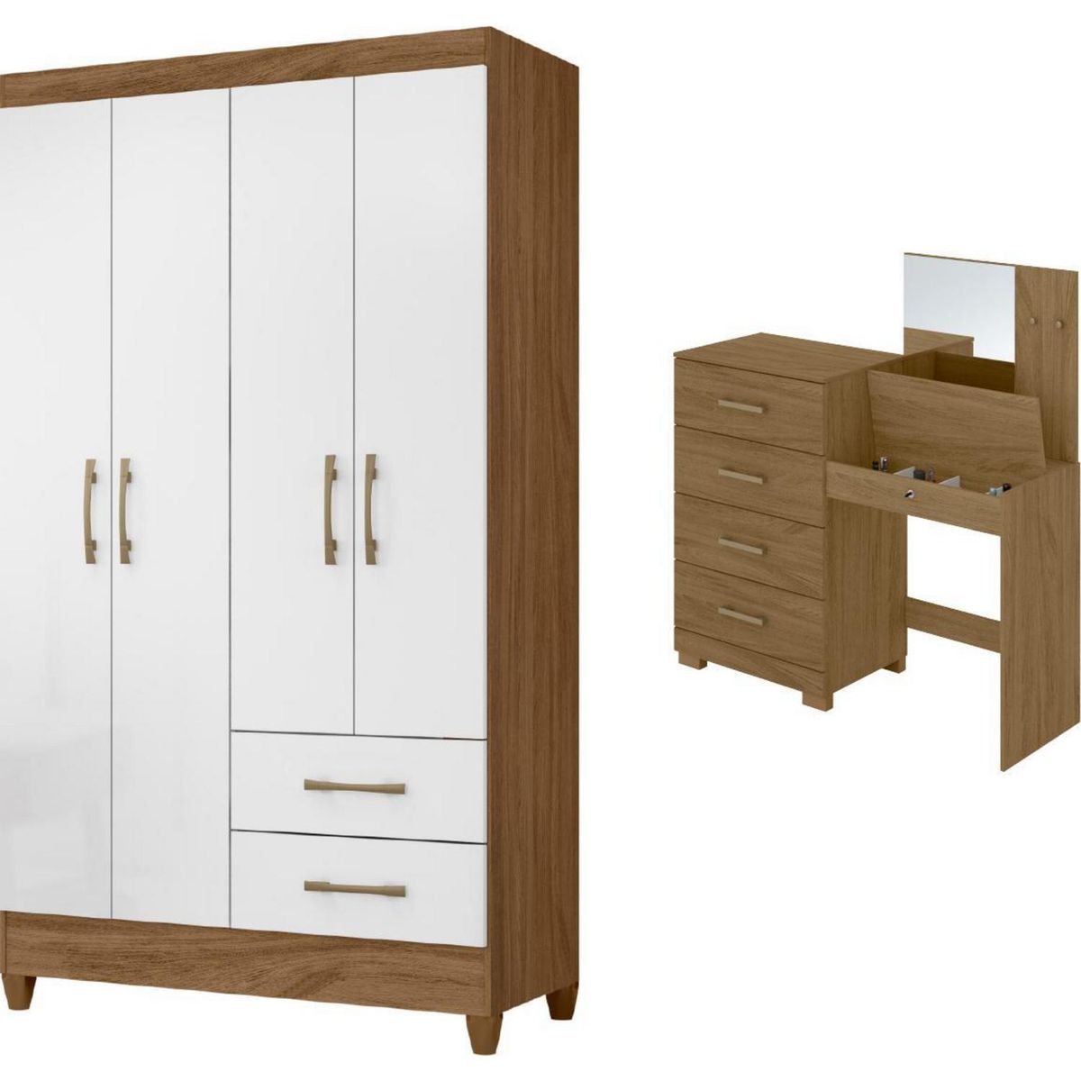 ROCH LTDA - Combo Clóset 4 Puertas 2 Cajones + Comoda