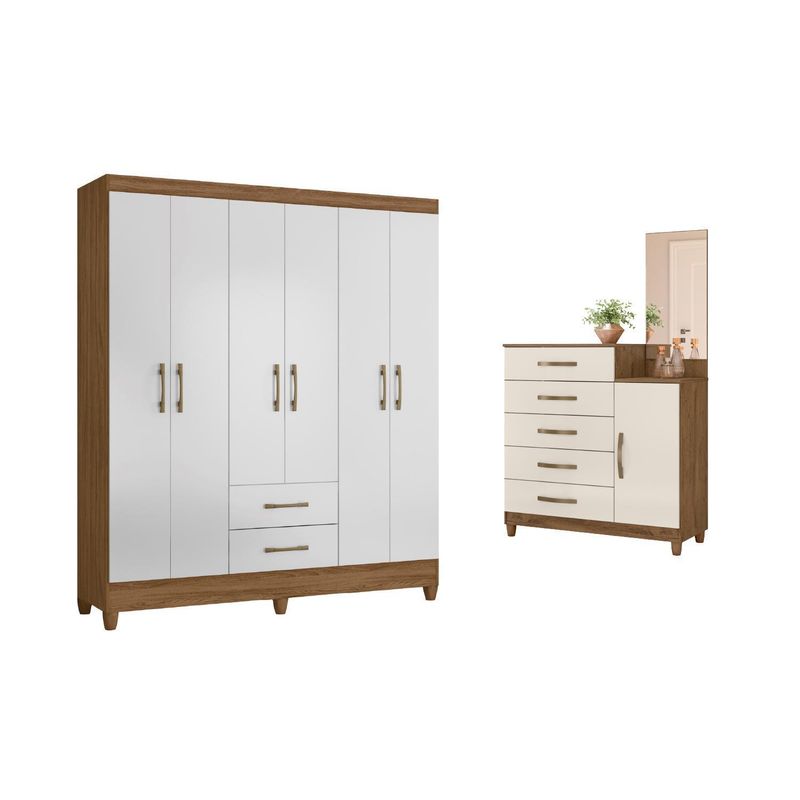 ROCH LTDA - Combo Clóset 6 puertas 2 cajones  + Comoda