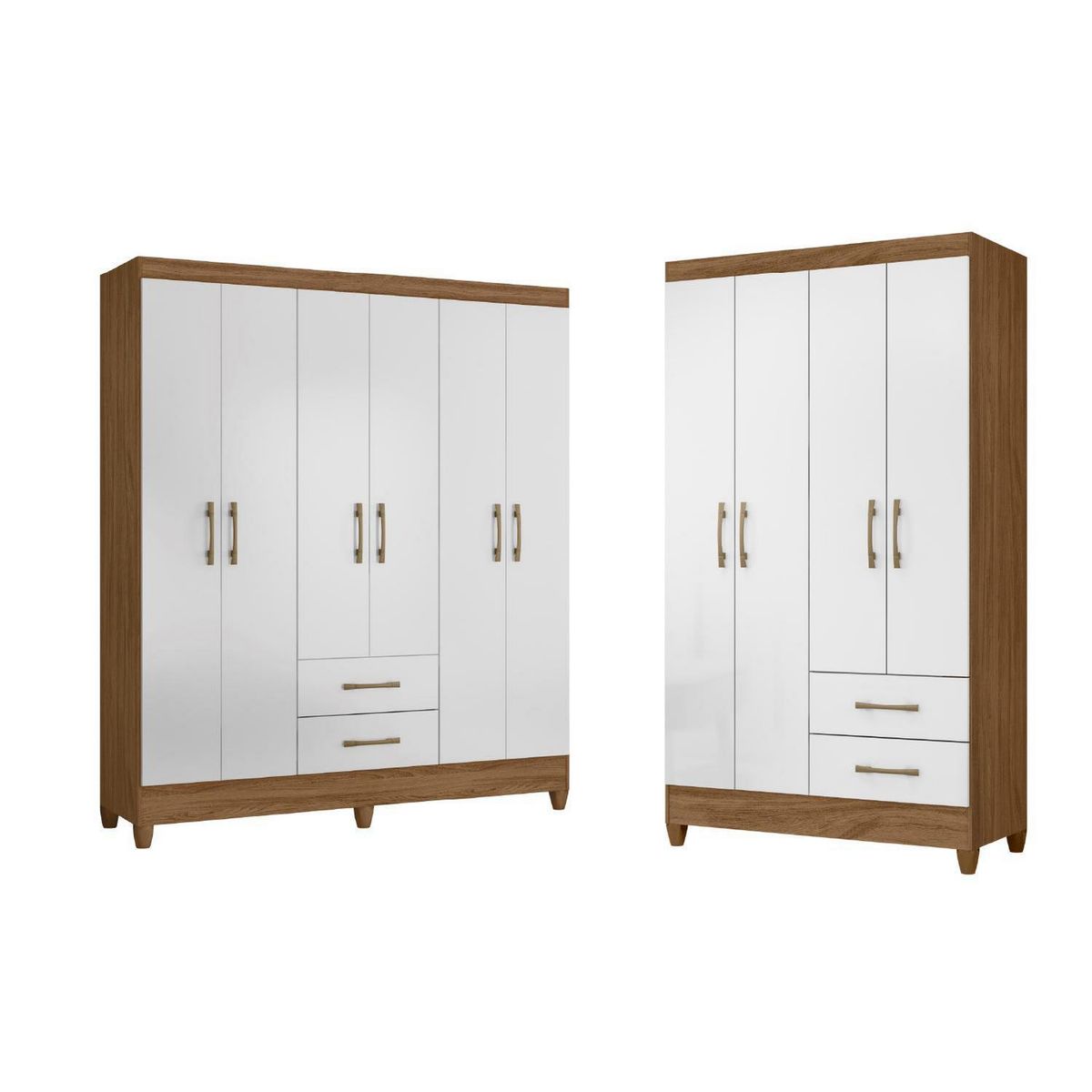 ROCH LTDA - Pack 2 Clósets 6 Puerta(s) 2 Cajón(es) 4 Repisa(s) 153x182x47 cm Blanco/Natural