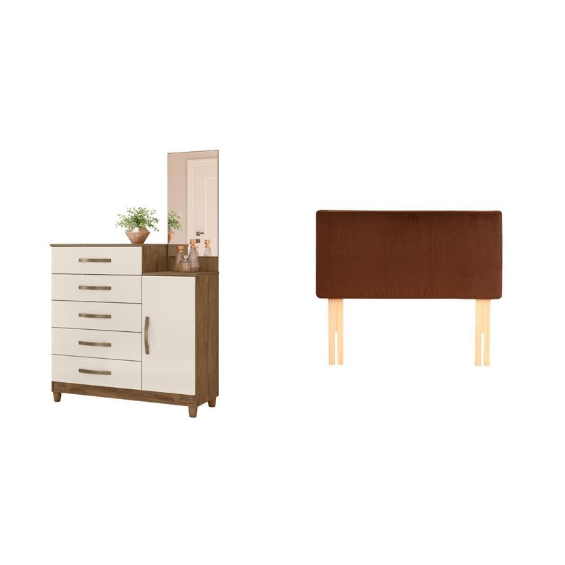 ROCH LTDA - Combo Comoda 5 cajones + Respaldo 1,5 Plazas