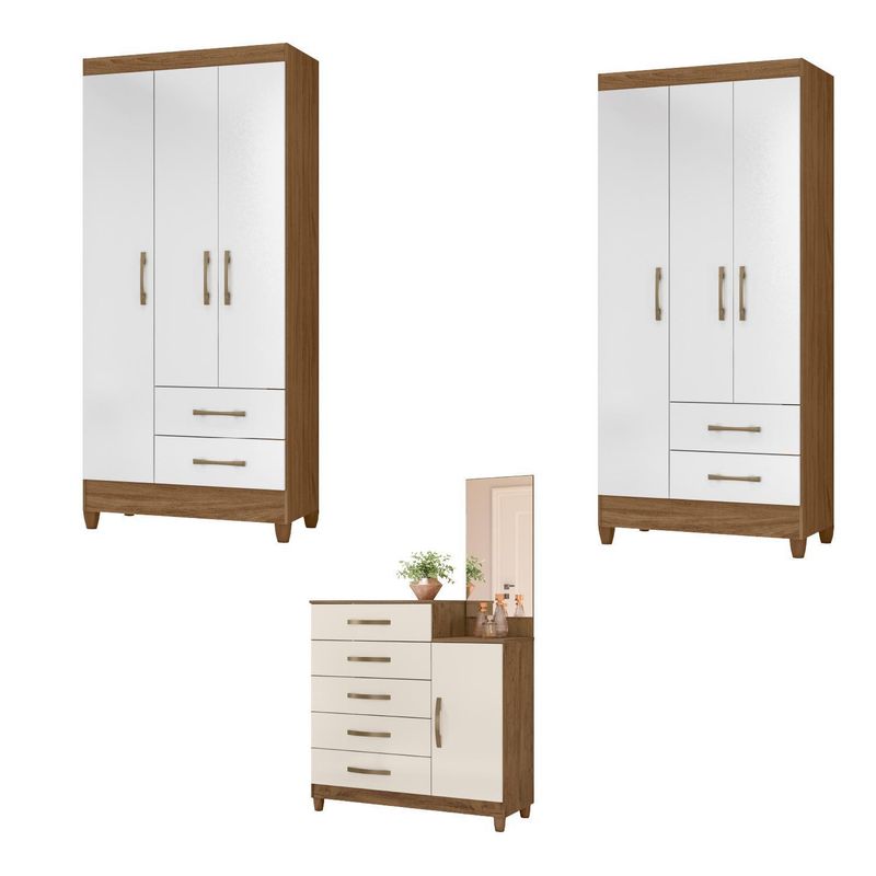ROCH LTDA - Combo 2 Clóset 3 puertas 2 cajones + Comoda
