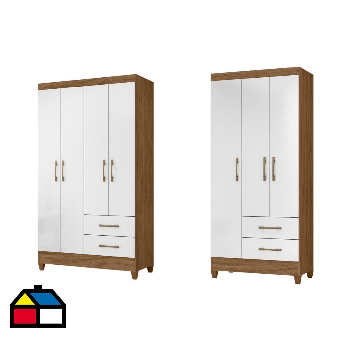 ROCH LTDA - Pack 2 Clósets 4 Puerta(s) 2 Cajón(es) 3 Repisa(s) 103x182x47 cm Blanco/Natural