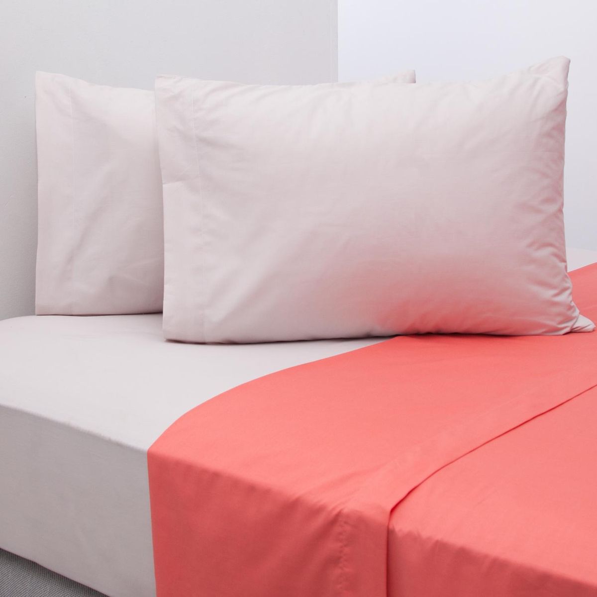 AMERICAN FAMILY - Juego de Sábanas Coral 2 plazas 144 Hilos Coral/ Beige