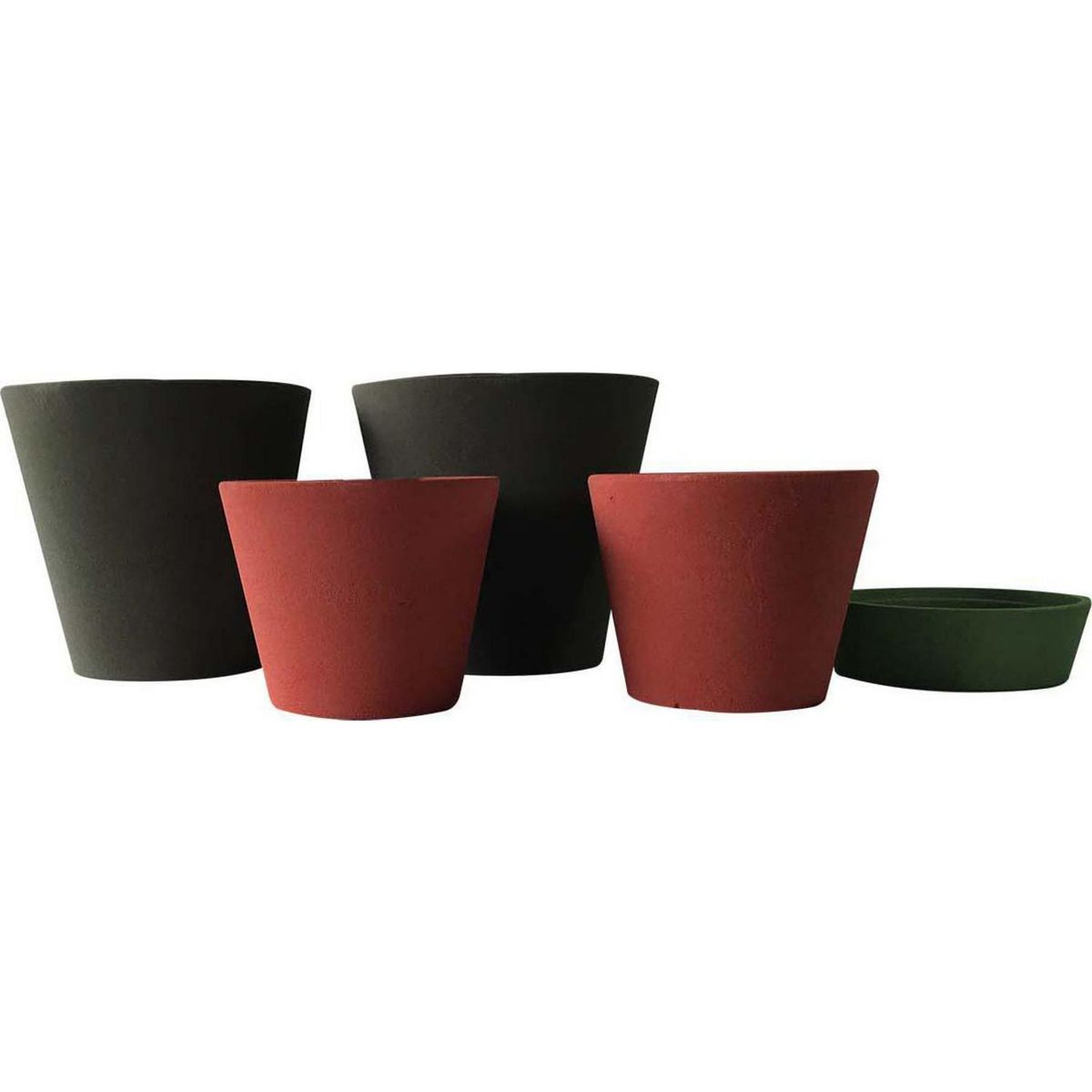 DECOGREEN - Set 5 Macetas Arena 2 Alto gris 2 Mediano rojo 1 Suculenta verde