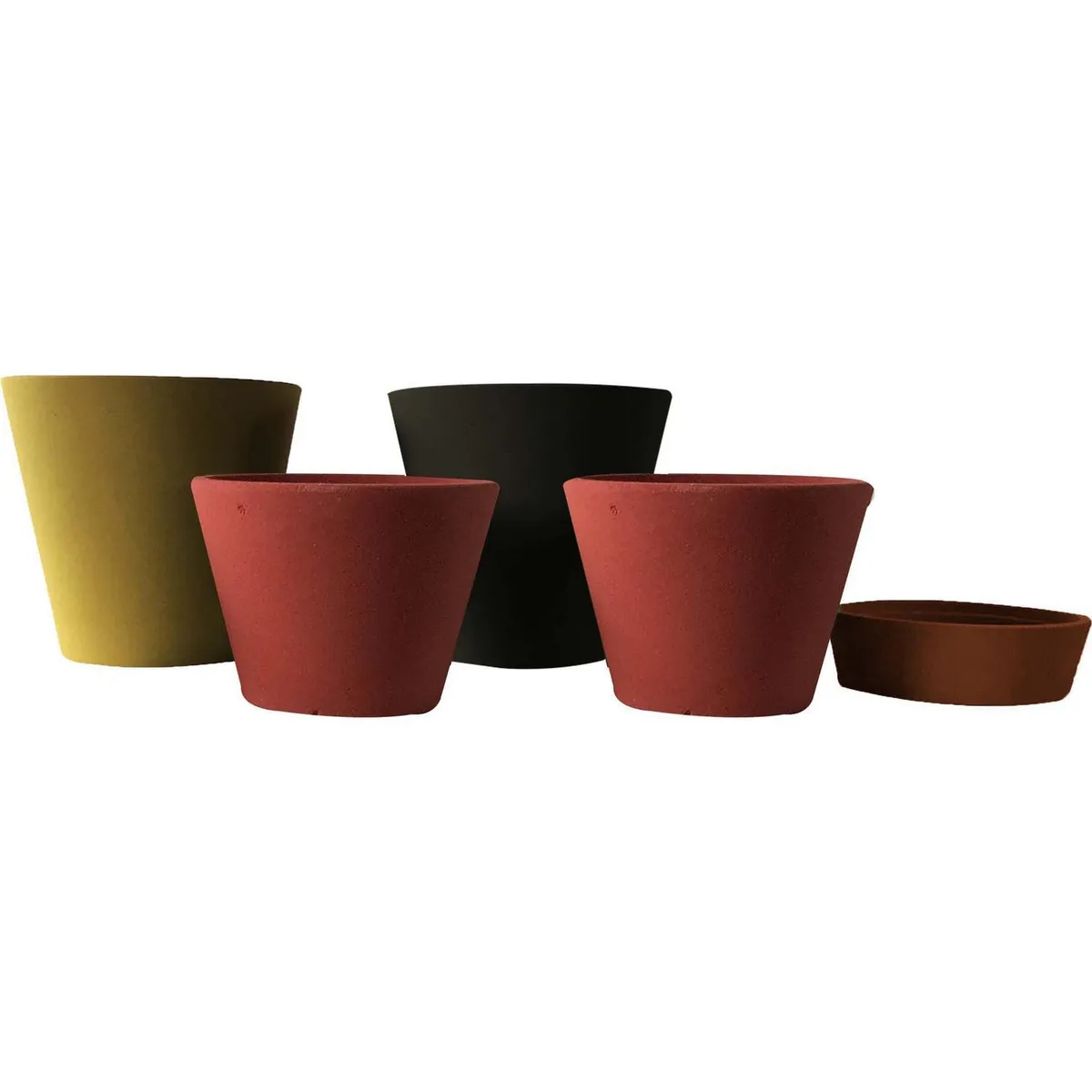 DECOGREEN - Set 5 Maceta Arena 1 Alto gris 1 Alto mostaza 2 Med rojo 1 Sucu naranj